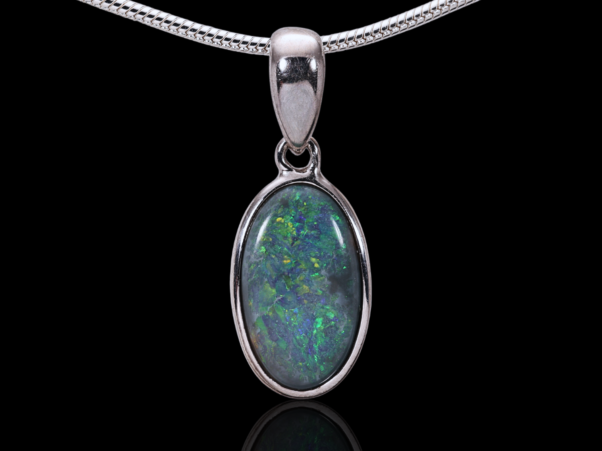 QUIET FIRE BLACK OPAL STERLING SILVER PENDANT 1.46CT