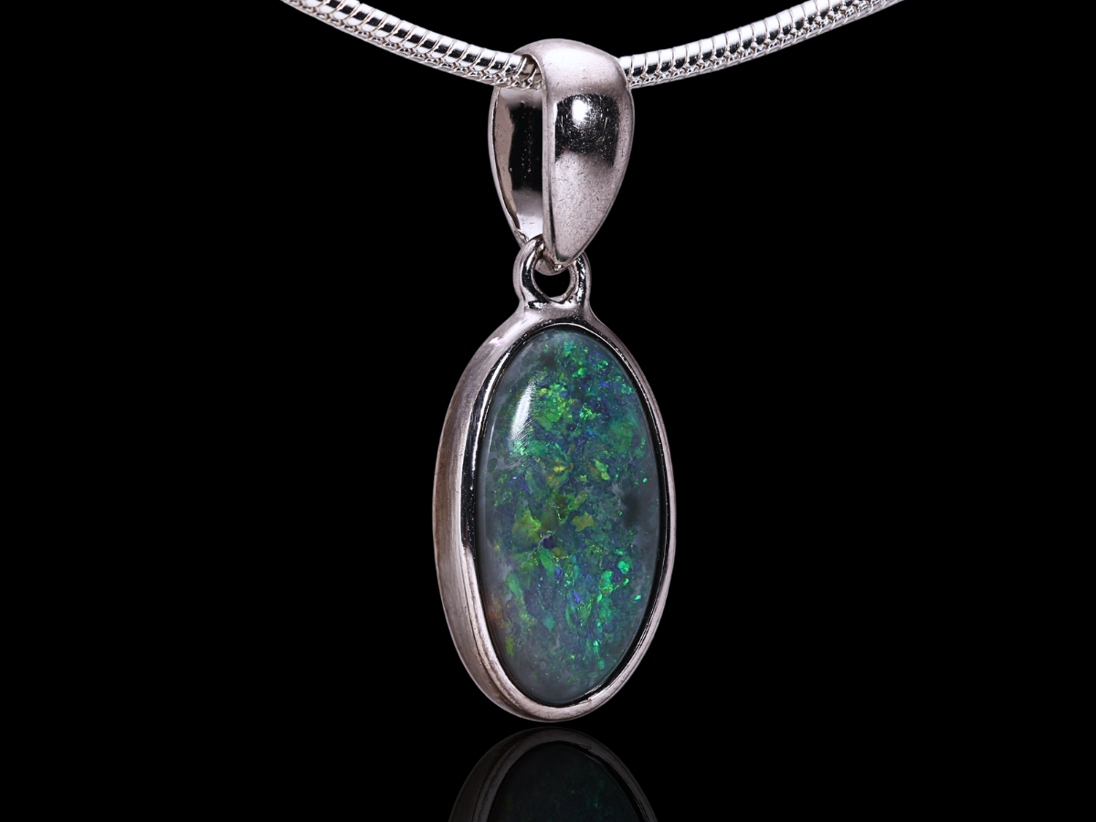 QUIET FIRE BLACK OPAL STERLING SILVER PENDANT 1.46CT - Image 2