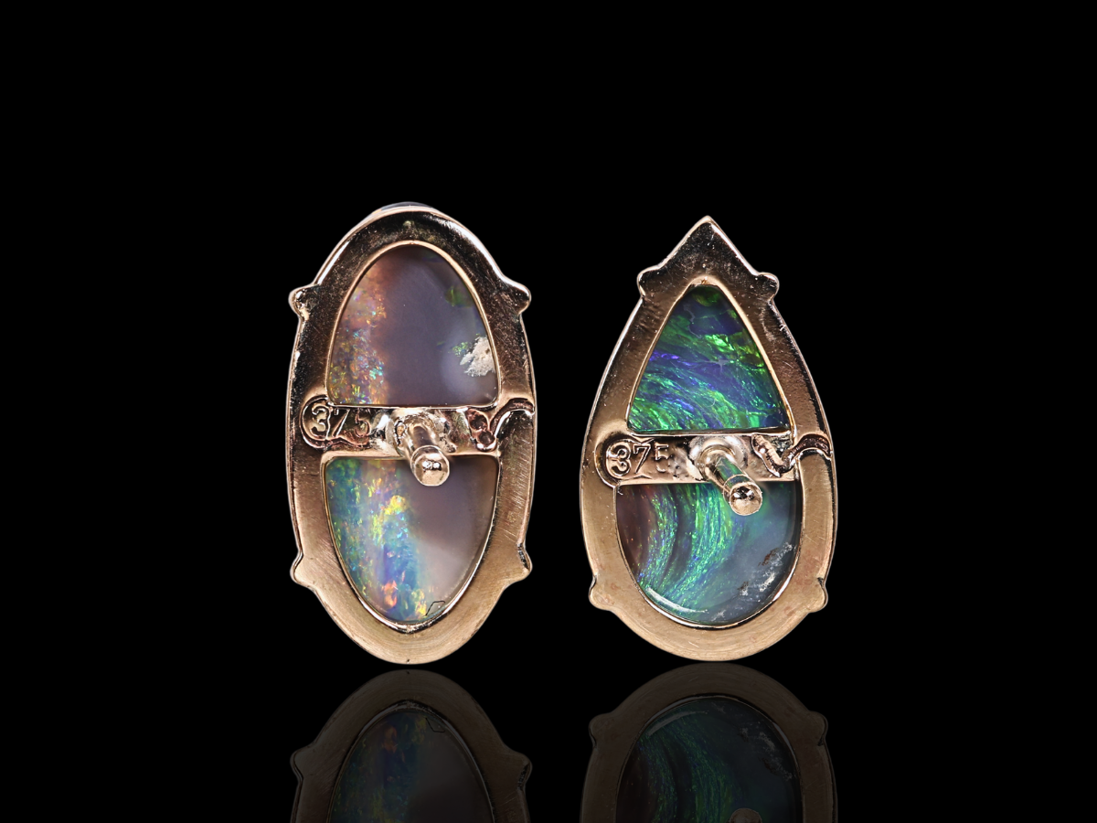 THE MESA LINEAR STUDS BLACK OPAL EARRINGS 9K YELLOW GOLD 2.06CTS - Image 4