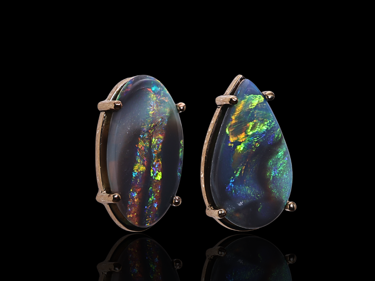 THE MESA LINEAR STUDS BLACK OPAL EARRINGS 9K YELLOW GOLD 2.06CTS - Image 3