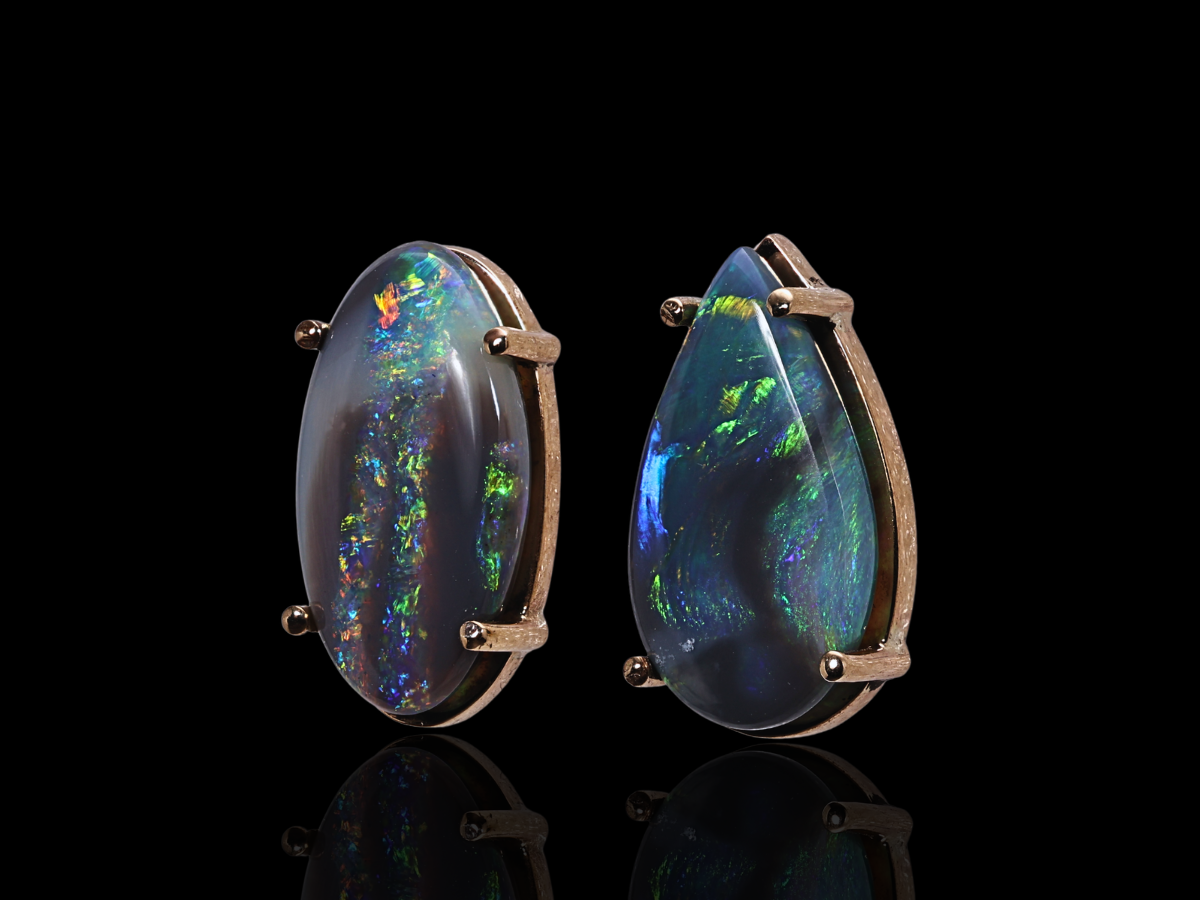 THE MESA LINEAR STUDS BLACK OPAL EARRINGS 9K YELLOW GOLD 2.06CTS - Image 2