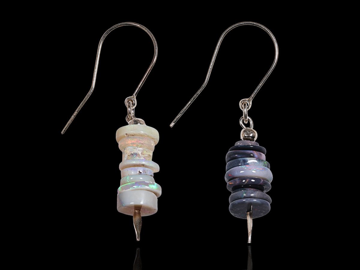 COLOUR CLASH DARK & LIGHT OPAL STERLING SILVER EARRINGS 5CT - Image 2